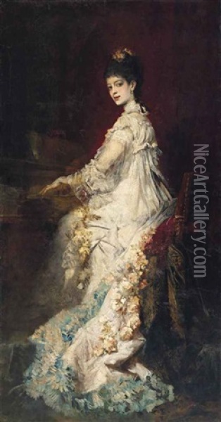 Portrait Of Maria, Countess Von Donhoff Oil Painting - Hans Makart