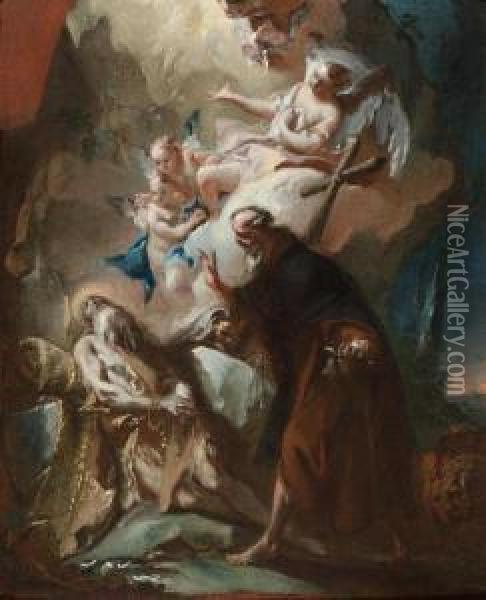 Saint Anthony Finds Saint Paul. Sketch For An Altarpiece In Monzacathedral. Oil Painting - Carlo Innocenzo Carloni