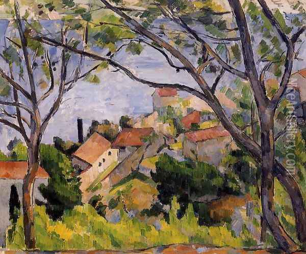 L Estaque View Through The Trees Oil Painting - Paul Cezanne