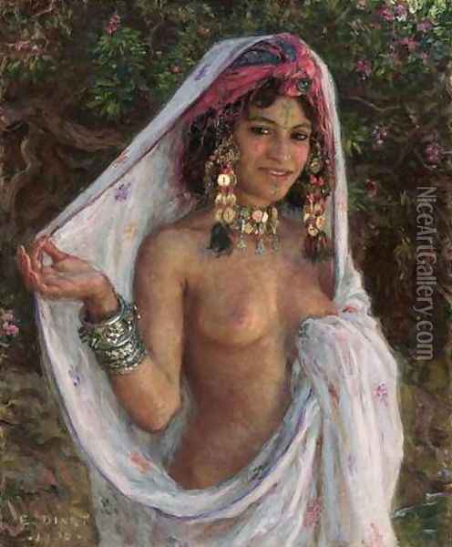 Young Woman with Veil and Jewels (La baigneuse aux bijoux) Oil Painting - Alphonse Etienne Dinet