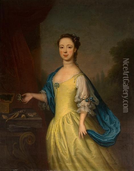 Portrait Of A Girl, Three-quarter Length, In Ayellow Dress Oil Painting - Thomas Bardwell