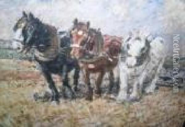 Plough Team Oil Painting - Harry Filder