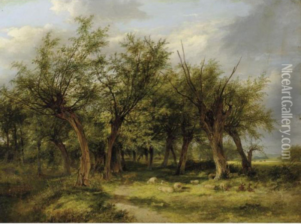 Willows By A Watercourse Oil Painting - James Stark