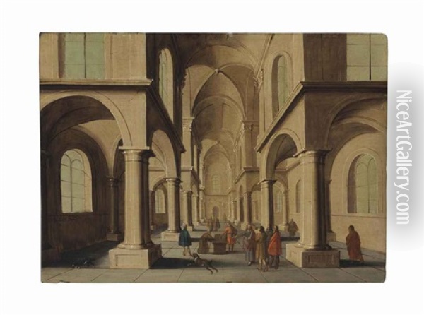A Church Interior With Christ Driving Out The Moneylenders Oil Painting - Hans Jurriaensz van Baden