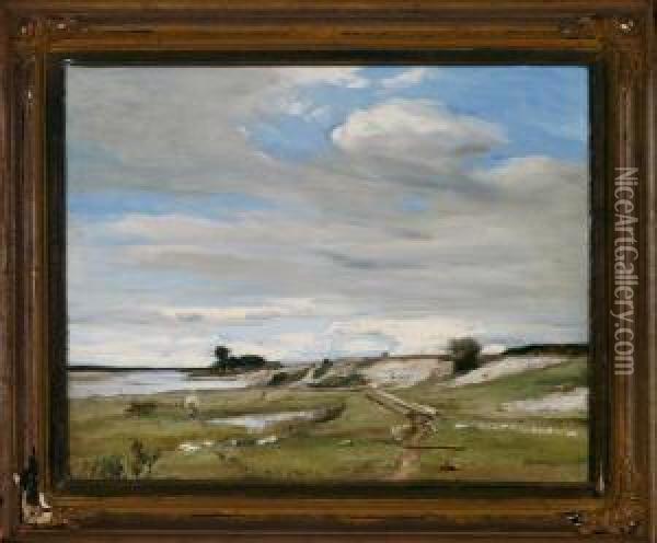 Wolkenstimmung An Der Isar, Vorn Ein Junger Knabe Oil Painting - Wilhelm Jakob Hertling