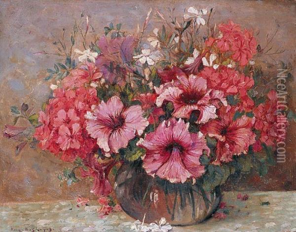 Vase De Fleurs Rouges Oil Painting - Eugene Francois Deshayes