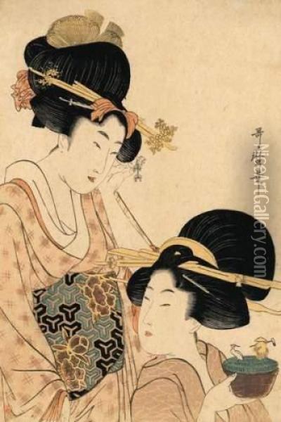 Deux Jeunes Femmes Oil Painting - Kitagawa Utamaro