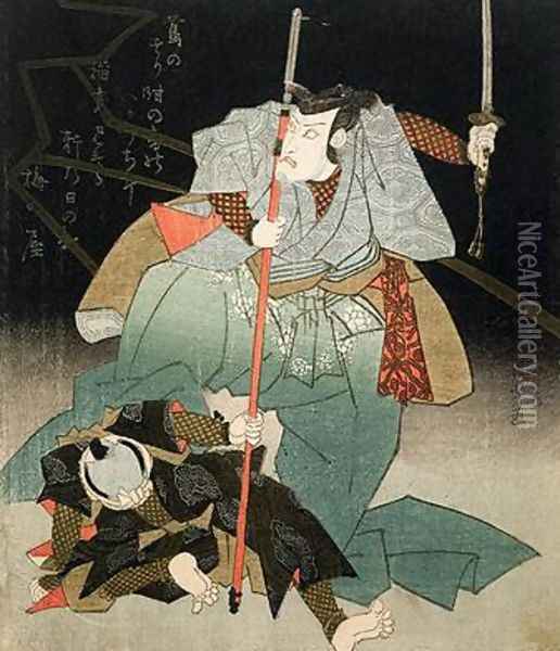 Ichikawa Danjuro VII Overpowering an Officer of the Law Oil Painting - Utagawa Kuniyoshi
