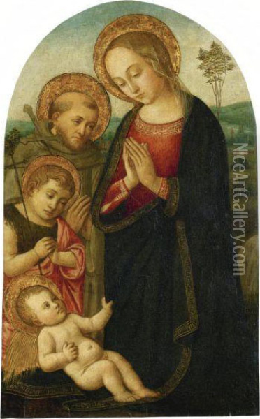 Madonna And Child With The Infant Saint John And Saintfrances Oil Painting - Master Of The Fiesole Epiphany