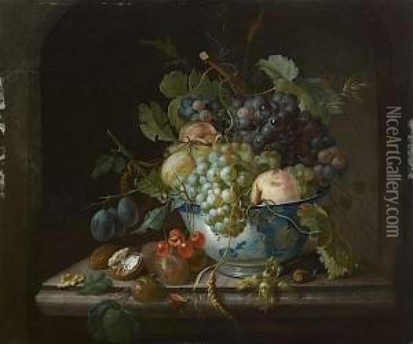 Nature Morte De Fruits Dans Une Coupe Wan-li Posee Sur Un Entablement Oil Painting - Christiaan van Pol