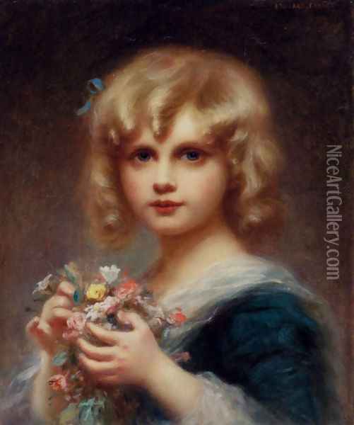 Girl With Flowers Oil Painting - Edouard Cabane