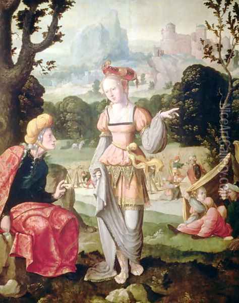 Ruth and Naomi in the field of Boaz, c.1530-40 Oil Painting - Jan Van Scorel