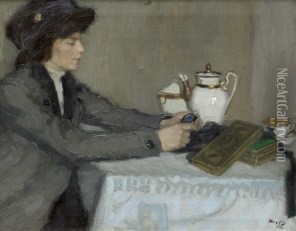 Eine Junge Dame In Stiller Betrachtung Oil Painting - Wilhelm Hempfing