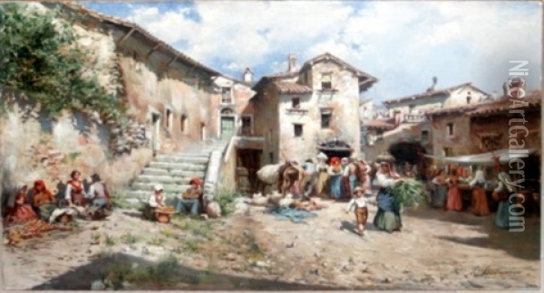 Market Scene Oil Painting - Mariano Barbasan Lagueruela
