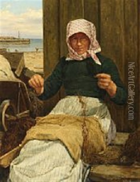 Fisherman's Wife At Hornbaek Harbor Oil Painting - Niels Christian Hansen
