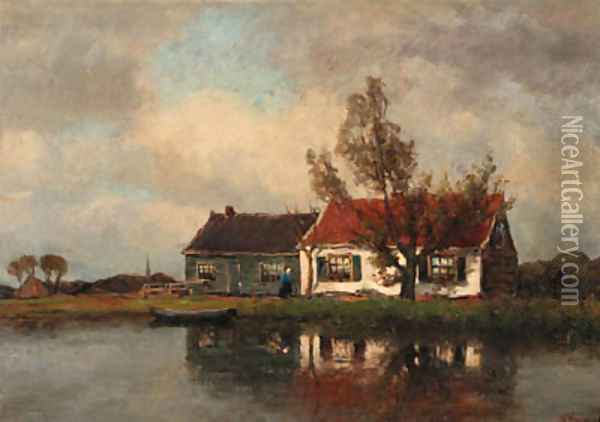 A farm along a river Oil Painting - Jan Hillebrand Wijsmuller