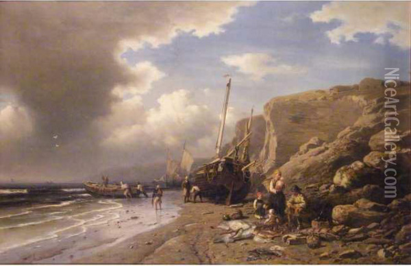 Port De Peche Breton Oil Painting - Friedrich, Fritz Hildebrandt