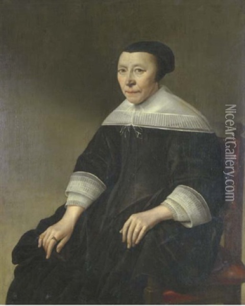 Portrait Of A Lady, Three-quarter-length, In A Black Dress Oil Painting - Anthonie Palamedesz