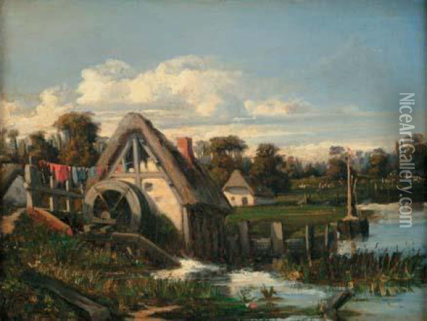 Moulin A Eau Pres D'aumale, Vers 1831 Oil Painting - Nicolas Louis Cabat