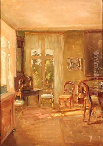 A sunlit interior Oil Painting - Hugo Vilfred Pedersen