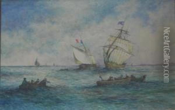 French Vessels And Fishing Boats Oil Painting - Walter William May