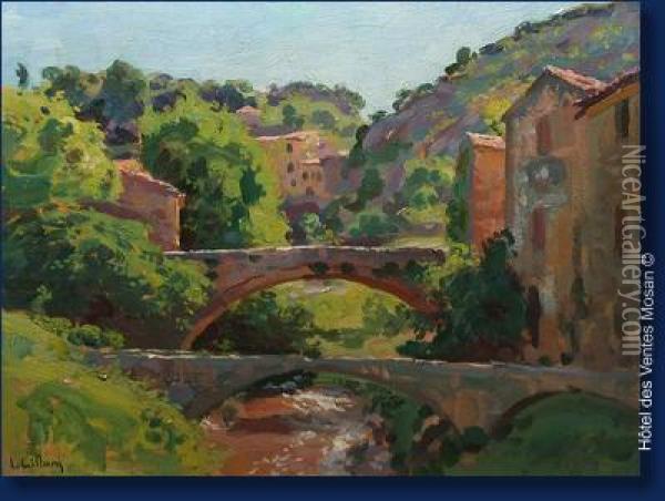 Paysage Au Pont Oil Painting - Leon Giffard