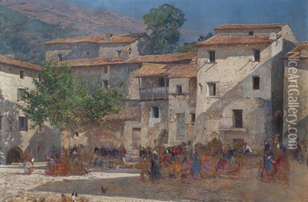 Feria En El Pueblo Oil Painting - Mariano Barbasan Lagueruela