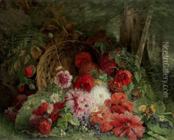 Waldinneres Mit Umgesturztem Blumenkorb Oil Painting - Edouard Jeanmaire