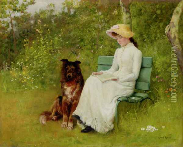 A Quiet Read Oil Painting - Edwin Harris