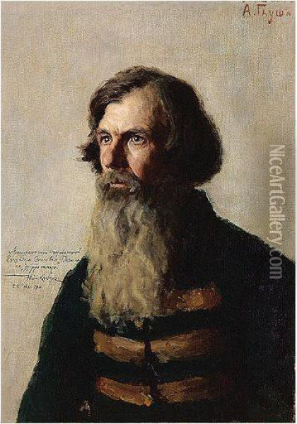 Portrait Of Bearded Izvozchik Oil Painting - Alexandre Fedorovich Gaush