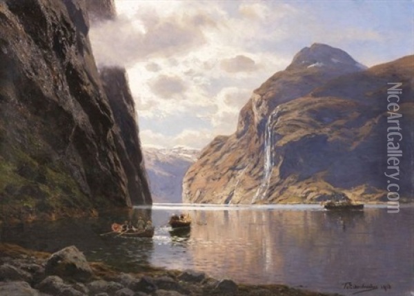 Die Sieben Schwestern Am Geirangerfjord Oil Painting - Karl Paul Themistocles von Eckenbrecher