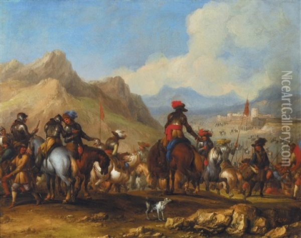 Cavalerie Pres D'une Ville Oil Painting - August Querfurt