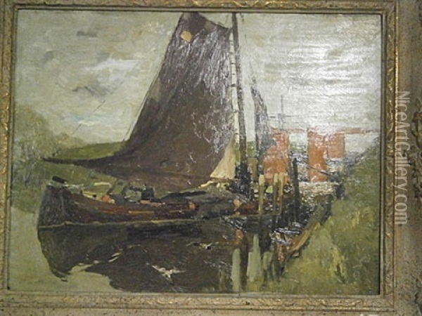 Zeilboot Bij Een Sluis Oil Painting - Armand Adrien Marie Apol