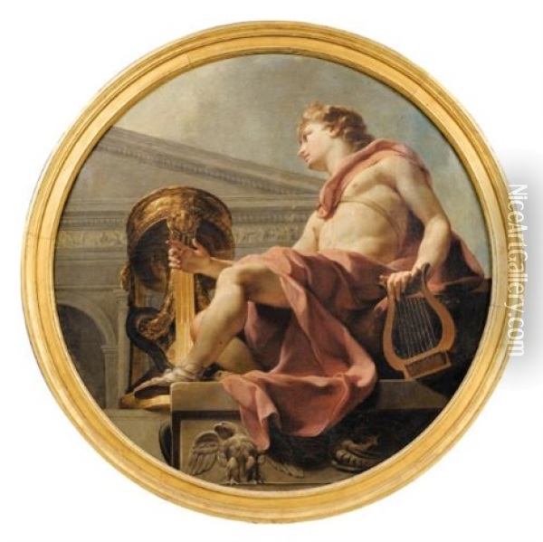 Apollo Seated Holding A Lyre In Front Of An Athenienne And A Snake Oil Painting - Carle van Loo