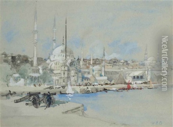 Probably The Suleymaniye Mosque With The Sultanahmet Mosque Beyond, On The Golden Horn's West Bank, Istanbul Oil Painting - Hercules Brabazon Brabazon