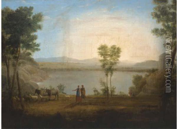 A Classical Landscape With A Shepherd And Shepherdess By Alake Oil Painting - Hendrik Frans Van Lint