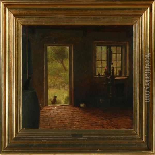 I Middagsstilheden. Interior Fra Als Oil Painting - Anton Laurids J. Dorph