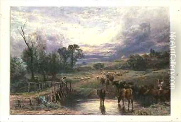 Landscape with Cattle and Bridge Oil Painting - Myles Birket Foster