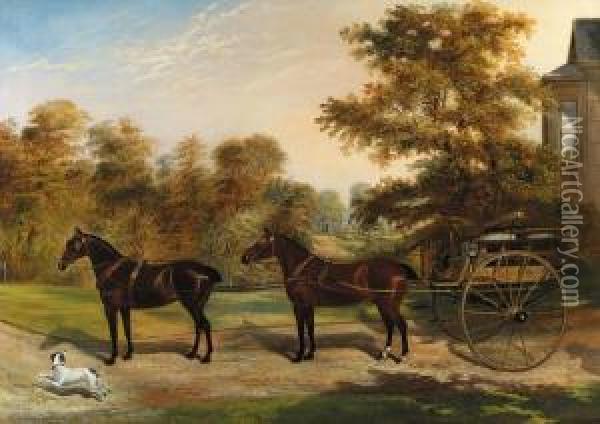 Carriage Horses Harnessed In Tandem Oil Painting - Benjamin Cam Norton