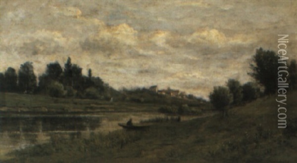 A River Landscape Oil Painting - Charles Francois Daubigny