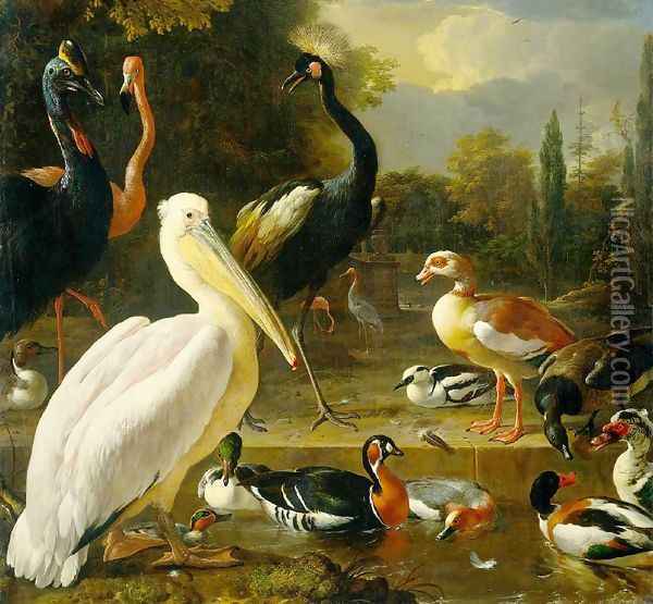 Birds in a Park II Oil Painting - Melchior de Hondecoeter