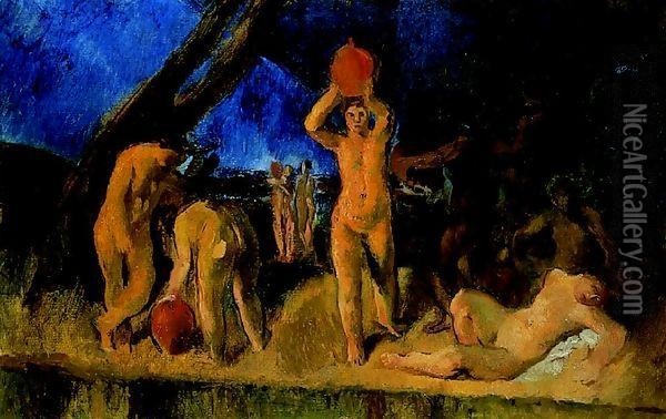 Study for Danaidae (Nudes Fetching Water) 1922 Oil Painting - Istvan Desi-Huber