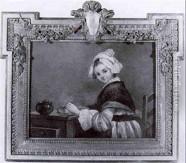 Jeune Fille Assise Devant Une Tasse De The Oil Painting - Charles Lepeintre