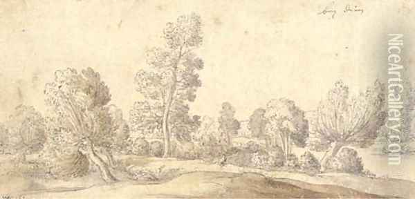 A landscape near Dutren with pollarded willows by a stream Oil Painting - Wenceslaus Hollar