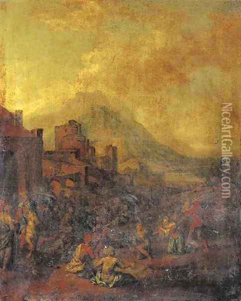 A captured city with prisoners being executed Oil Painting - Jan Wyck