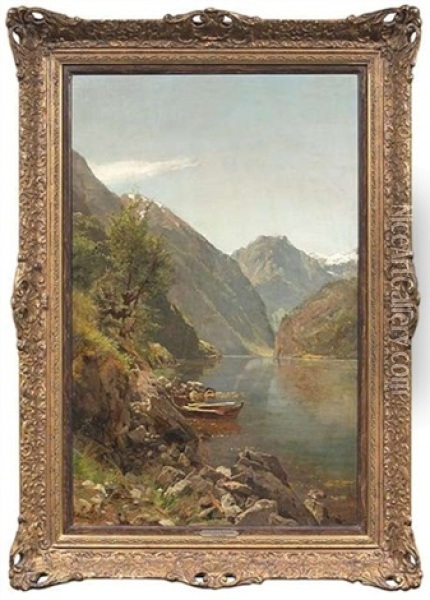 Sommerliche Fjordlandschaft Oil Painting - Georg Anton Rasmussen