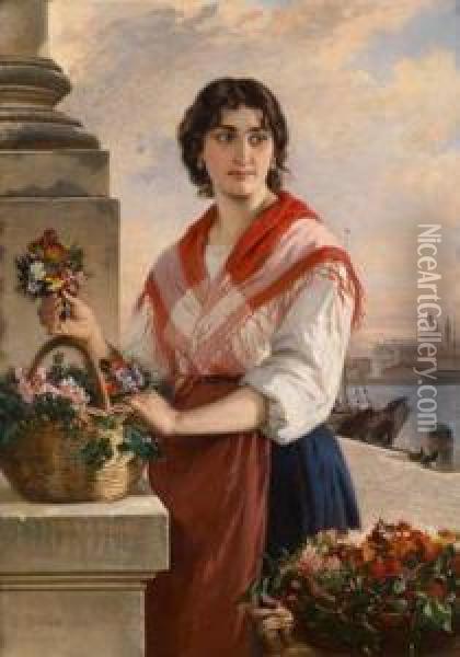 Venezianische Blumenverkauferin Oil Painting - Ludwig Thiersch