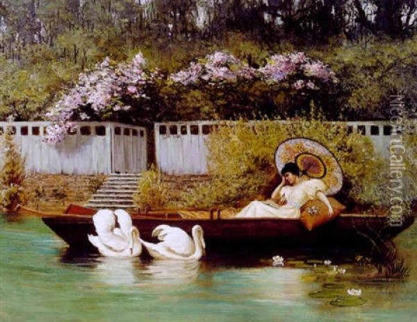 Jeune Femme Endormie Dans Une Barque Oil Painting - Geza Polgary