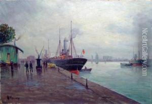  Bateaux A Quai Et Dans La Rade  Oil Painting - Vincent Manago