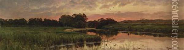 Sunset Oil Painting - Peder Mork Monsted